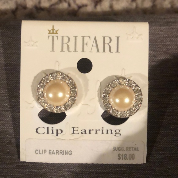 Trifari Jewelry - Silver, Pearl and diamond clip on earrings Trifari Jewelry - Silver, Pearl and diamond clip on earrings